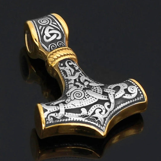 Nordic Alps – „Mjölnir Classic“ Thor’s Hammer – Edelstahl-Anhänger (Kette + Lederband)