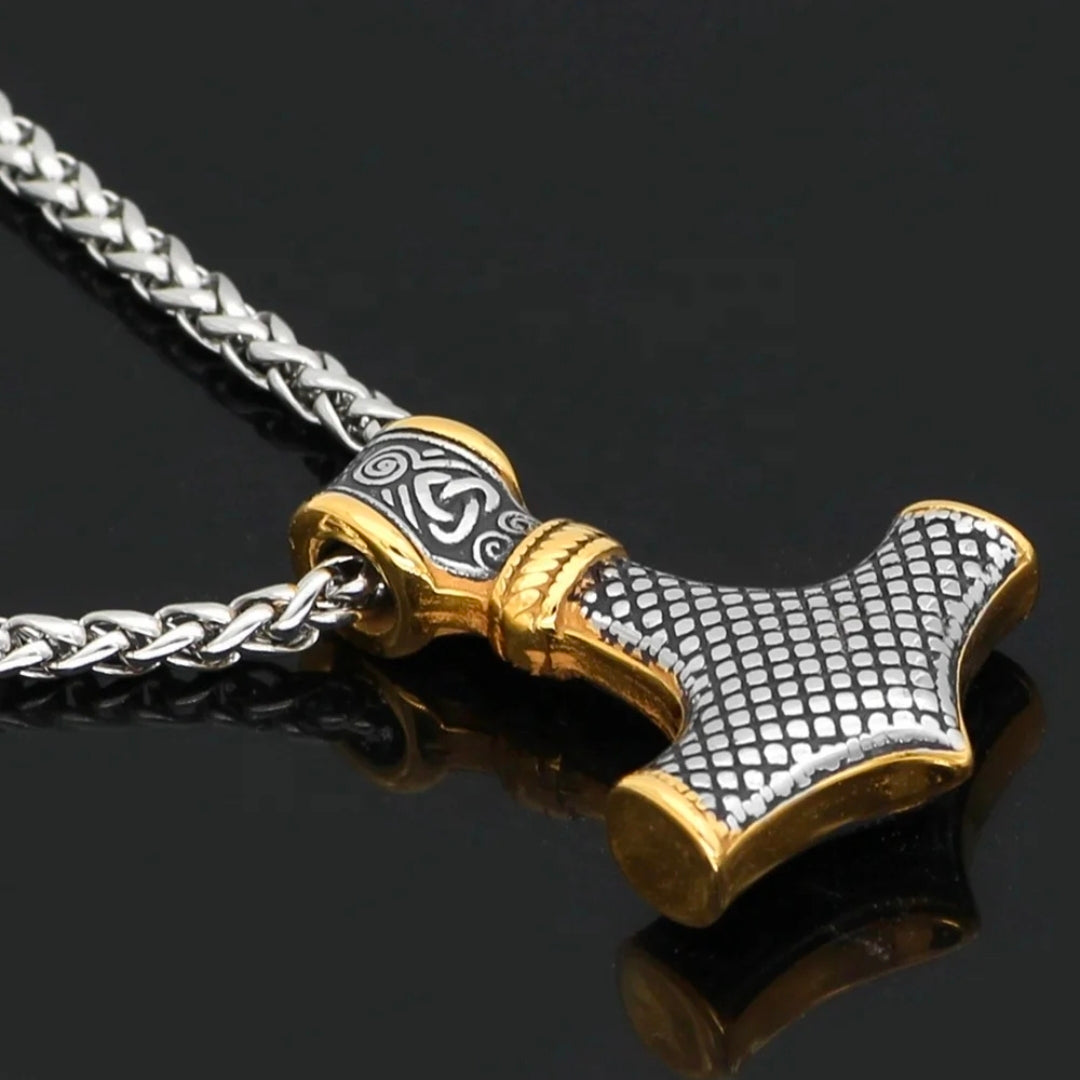 Nordic Alps – „Mjölnir Classic“ Thor’s Hammer – Edelstahl-Anhänger (Kette + Lederband)