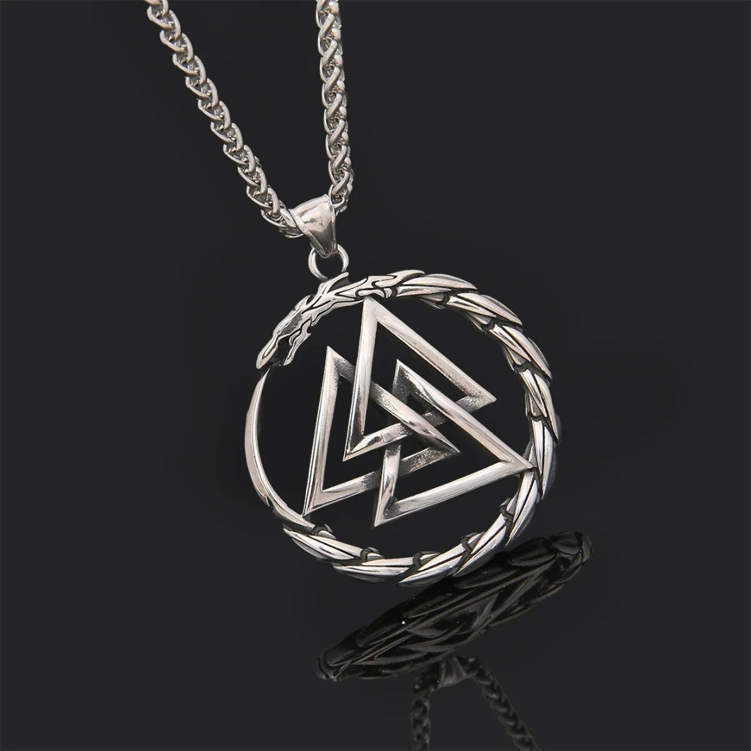Nordic Alps – „Valknut Warrior“ Edelstahl-Anhänger – Nordischer Kriegerknoten (Kette + Lederband)